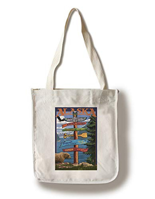 Lantern Press Kodiak Island Alaska Destinations Sign -100 percent Cotton Tote Bag Reusable-