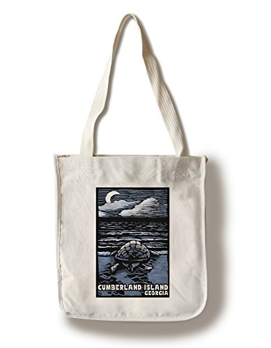 Lantern Press Cumberland Island Georgia Sea Turtle on Beach Scratchboard -100 percent Cotton Tote Bag Reusable-