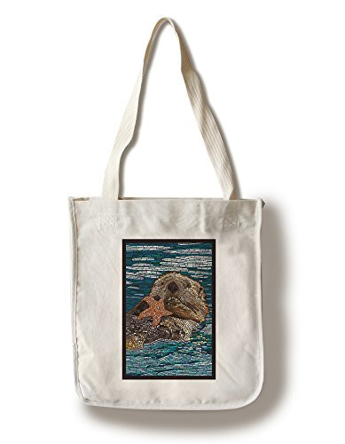 Lantern Press Sea Otter Paper Mosaic -100 percent Cotton Tote Bag Reusable-