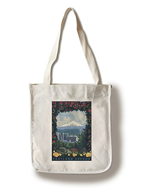 Lantern Press Portland Oregon Roses and City -100 percent Cotton Tote Bag Reusable- Lantern Press Portland Oregon Roses and City -100 percent Cotton Tote Bag Reusable-