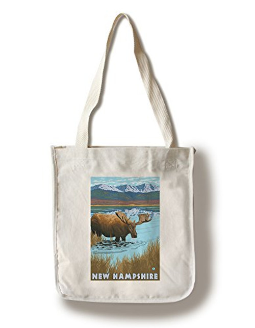 Lantern Press New Hampshire Moose Drinking in Lake -100 percent Cotton Tote Bag Reusable-