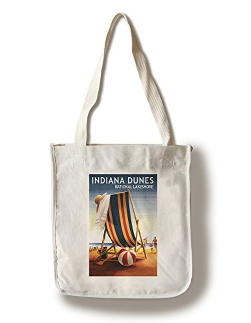Lantern Press Indiana Dunes National Seashore Indiana Beach Chair and Ball -100 percent Cotton Tote Bag Reusable- Lantern Press Indiana Dunes National Seashore Indiana Beach Chair and Ball -100 percent Cotton Tote Bag Reusable-