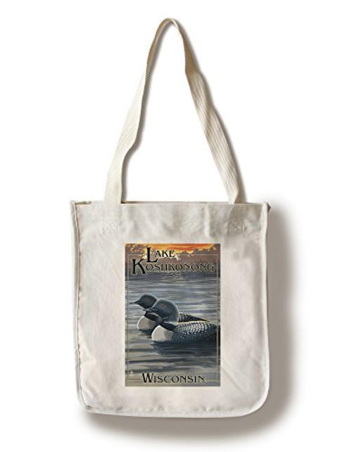 Lantern Press Lake Koshkonong Wisconsin Loons -100 percent Cotton Tote Bag Reusable-