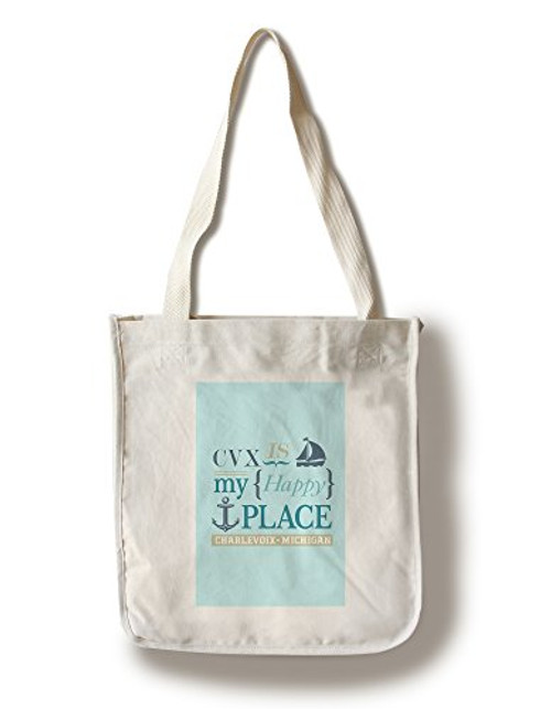 Lantern Press Charlevoix Michigan CVX is My Happy Place -100 percent Cotton Tote Bag Reusable-