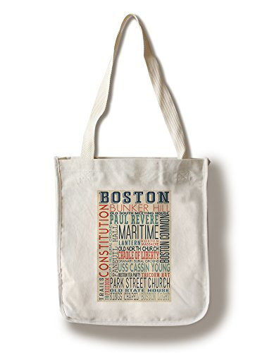 Lantern Press Boston Massachusetts Typography -100 percent Cotton Tote Bag Reusable-