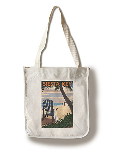 Lantern Press Siesta Key Florida Adirondack Chair on The Beach -100 percent Cotton Tote Bag Reusable-