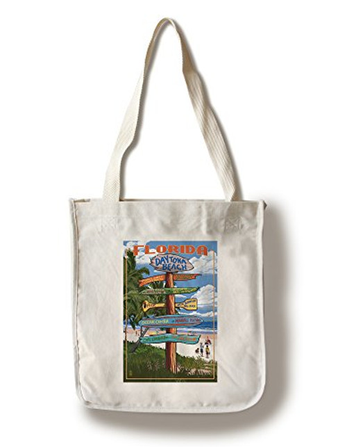 Lantern Press Daytona Beach Florida Destinations Sign -100 percent Cotton Tote Bag Reusable- Lantern Press Daytona Beach Florida Destinations Sign -100 percent Cotton Tote Bag Reusable-