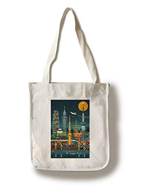 Lantern Press Tokyo Japan Retro Skyline -no Text- -100 percent Cotton Tote Bag Reusable- Lantern Press Tokyo Japan Retro Skyline -no Text- -100 percent Cotton Tote Bag Reusable-