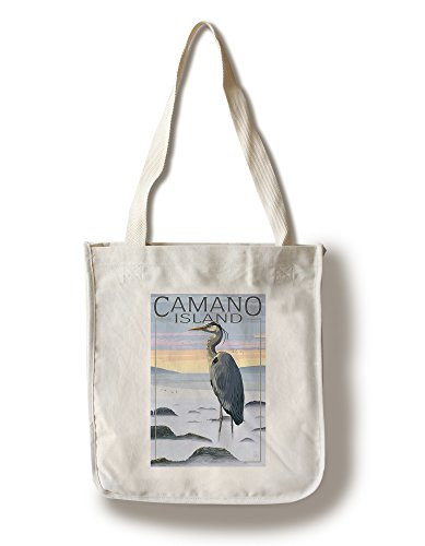 Lantern Press Camano Island Washington Blue Heron and Fog -100 percent Cotton Tote Bag Reusable-
