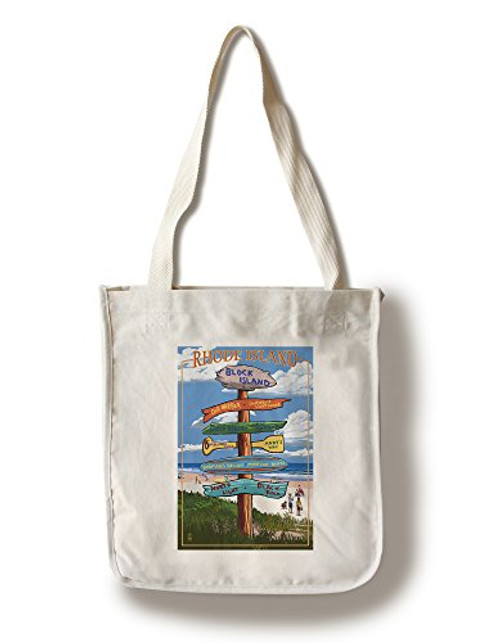 Lantern Press Block Island Rhode Island Sign Destinations -100 percent Cotton Tote Bag Reusable-