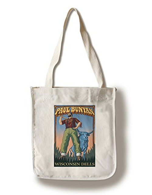 Lantern Press Wisconsin Dells Wisconsin Paul Bunyan -100 percent Cotton Tote Bag Reusable-