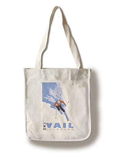 Lantern Press Vail CO Stylized Skier -100 percent Cotton Tote Bag Reusable-