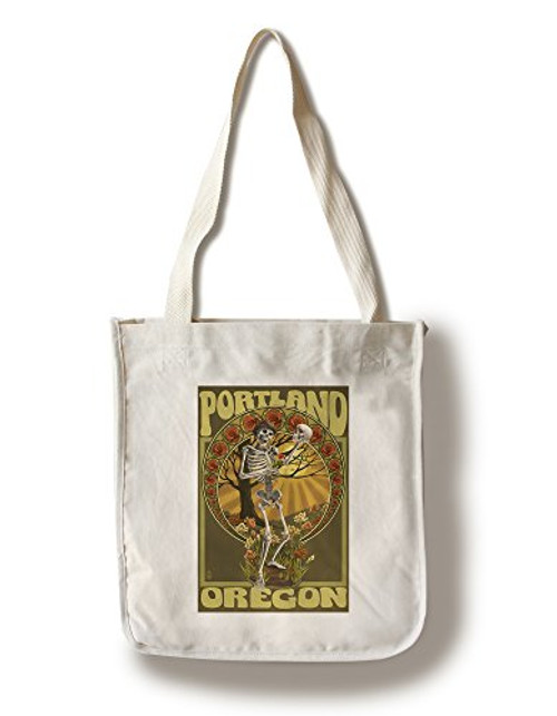 Lantern Press Portland Oregon Day of The Dead Skeleton Holding Sugar Skull -100 percent Cotton Tote Bag Reusable- Lantern Press Portland Oregon Day of The Dead Skeleton Holding Sugar Skull -100 percent Cotton Tote Bag Reusable-