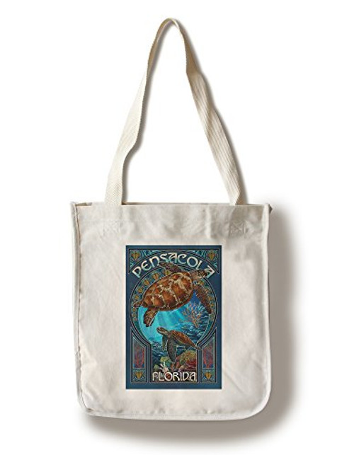 Lantern Press Pensacola Florida Sea Turtle Art Nouveau -100 percent Cotton Tote Bag Reusable- Lantern Press Pensacola Florida Sea Turtle Art Nouveau -100 percent Cotton Tote Bag Reusable-