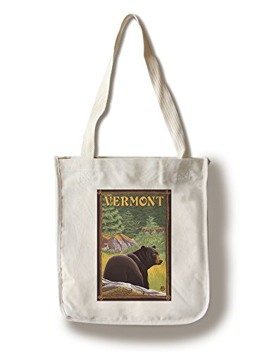 Lantern Press Vermont Black Bear in Forest -100 percent Cotton Tote Bag Reusable-