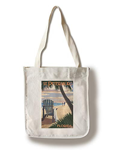 Lantern Press St. Petersburg Florida Adirondack Chair on The Beach -100 percent Cotton Tote Bag Reusable-