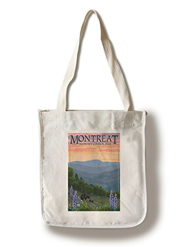 Lantern Press Montreat North Carolina Spring Flowers and Bear Family -100 percent Cotton Tote Bag Reusable-