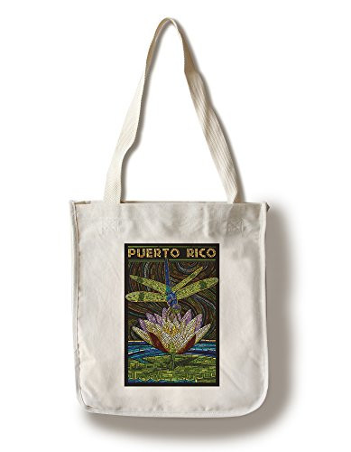 Lantern Press Puerto Rico Dragonfly Mosaic -100 percent Cotton Tote Bag Reusable-