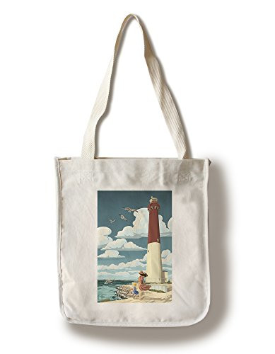 Lantern Press Barnegat Lighthouse New Jeresy -100 percent Cotton Tote Bag Reusable-
