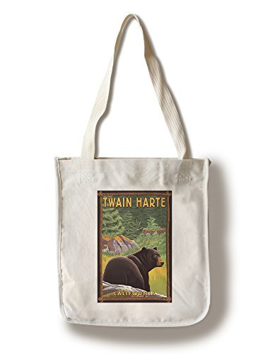 Lantern Press Twain Harte California Black Bear in Forest -100 percent Cotton Tote Bag Reusable-