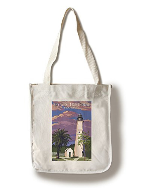 Lantern Press Key West Lighthouse Florida Sunset Scene -100 percent Cotton Tote Bag Reusable-