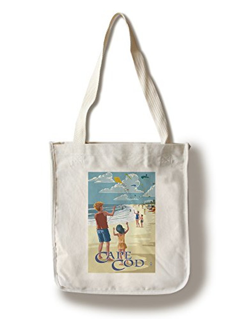 Lantern Press Cape Cod Massachusetts Kite Flyers -100 percent Cotton Tote Bag Reusable-