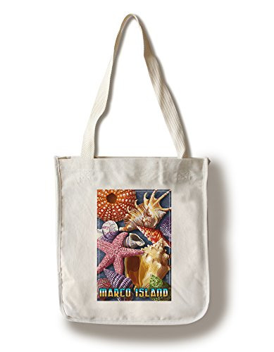 Lantern Press Marco Island Shells -100 percent Cotton Tote Bag Reusable-