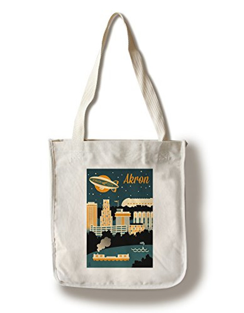 Lantern Press Akron Ohio Retro Skyline -100 percent Cotton Tote Bag Reusable- Lantern Press Akron Ohio Retro Skyline -100 percent Cotton Tote Bag Reusable-