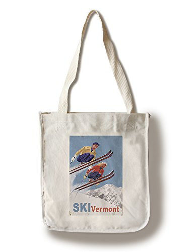 Lantern Press Ski Vermont Vintage Skiers 54150 -100 percent Cotton Tote Bag Reusable-