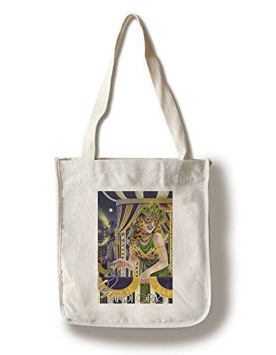 Lantern Press Mardi Gras Girl -100 percent Cotton Tote Bag Reusable-