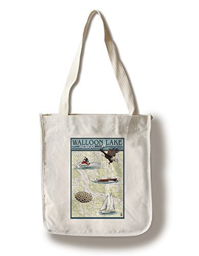 Lantern Press Walloon Lake Michigan Nautical Chart -100 percent Cotton Tote Bag Reusable-