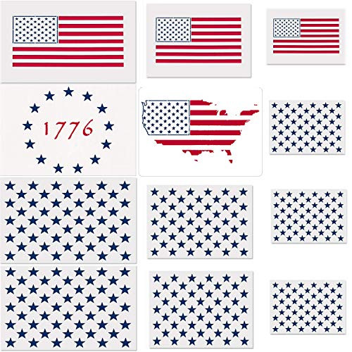 12 Pack Union Star Stencil - American Flag 50 Stars 2 in 1 USA Flag Stencil Template,13 Star 1776 Stencil,American Flag Map Template for Painting on Wood, Fabric, Paper, Airbrush, Walls Art