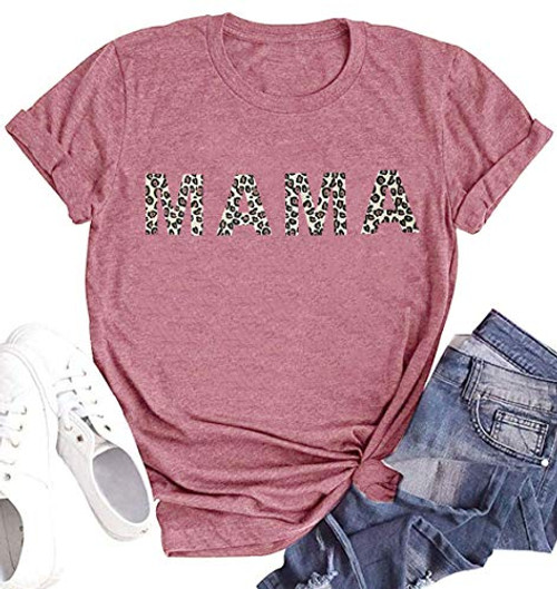 Mama Shirt for Women Funny Casual Graphic Tees Summer Short Sleeve Mom Life T Shirt -Pink-Leopard Medium- Mama Shirt for Women Funny Casual Graphic Tees Summer Short Sleeve Mom Life T Shirt -Pink-Leopard Medium-