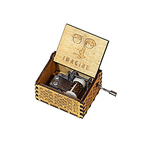 HOSALA Personalizable Imagine Music Box Handmade Engraved Wooden (Wood, Imagine)