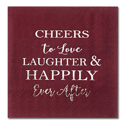 Crisky Bridal Shower Burgundy Silver Napkins Disposable Burgundy Cocktail Beverage Dessert Cake Napkins for Wedding Shower Engagement Party Decorations Wedding Table Decor 100 Pcs 3-Ply