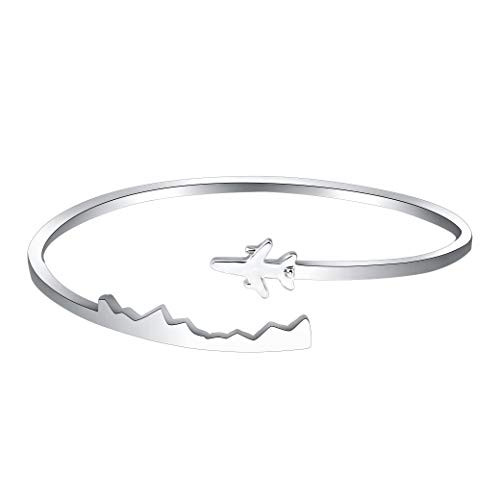 BAUNA World Travel Airplane Bracelet Pilot Gift Open Cuff Bangle Bracelet Aviation Jewelry Flight Attendant Gift -Airplane Bracelet-