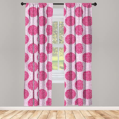 Ambesonne Abstract Window Curtains Artwork of Large and Smaller Polka Dots Round Bubbles Lightweight Decorative Panels Set of 2 with Rod Pocket 56" x 63" Pink Fuchsia