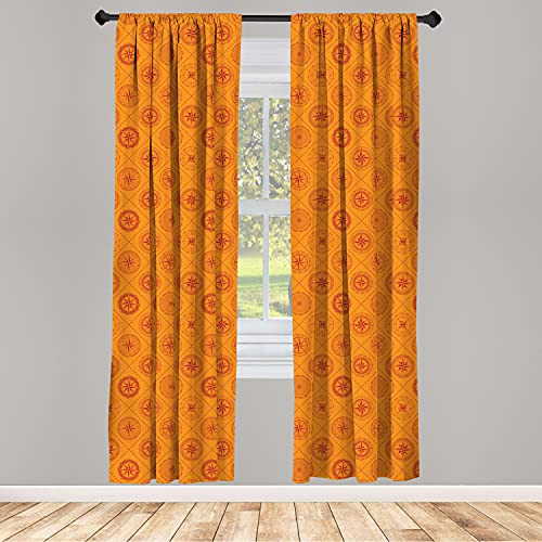 Ambesonne Compass Window Curtains Bicolour Design Repeating Pattern with Windrose in Rhombuses Print Lightweight Decorative Panels Set of 2 with Rod Pocket 56" x 63" Orange and Vermilion