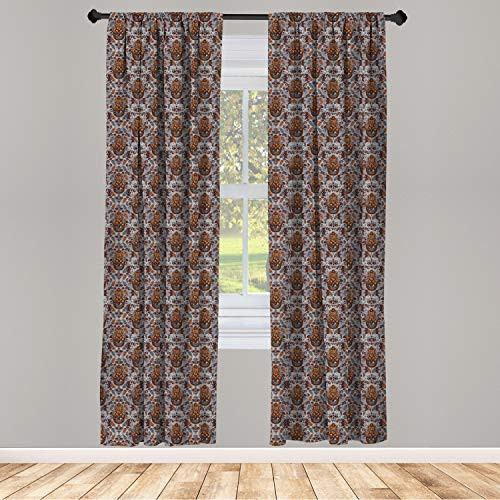 Ambesonne Evil Eye Window Curtains Pattern Hamsa Motifs Bohemian Style Tribal Lightweight Decorative Panels Set of 2 with Rod Pocket 56" x 63" Slate Blue Orange