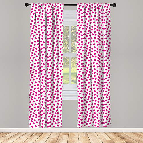 Ambesonne Pink Polka Dots Window Curtains Monotone Asymmetric Pattern with Irregular Rounds on Plain Background Lightweight Decorative Panels Set of 2 with Rod Pocket 56" x 63" Pink White
