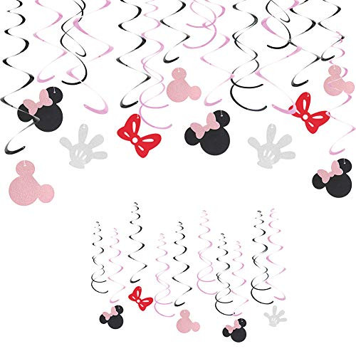 30 pc Mickey-Minnie Hanging Swirl Decorations - Ceiling Streamers for Mouse Party Mickey-Minnie Mouse Theme Party Supplies  Party Favors for Kids -Minnie-
