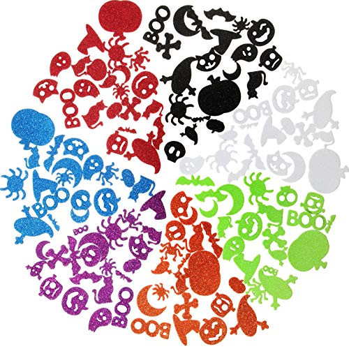 900 Pieces Halloween Foam Stickers Halloween Self-Adhesive Craft Stickers Glitter Foam Shape Stickers with Pumpkin Ghost Design for Halloween Party Decorations