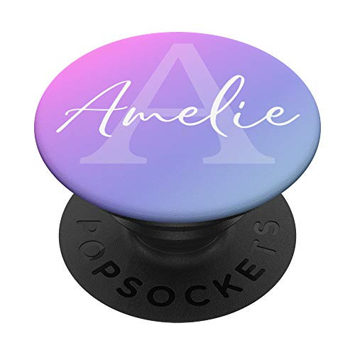 Amelie Name With Monogram Letter A Purple Ombre Rainbow PopSockets Grip and Stand for Phones and Tablets