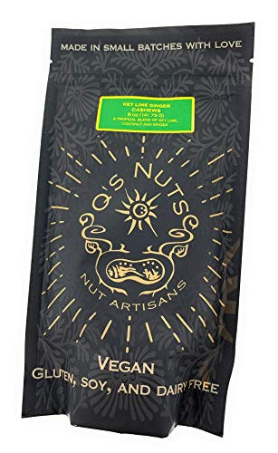 Qs Nuts Key Lime Ginger Cashews Nut Artisan - No Gluten Soy or Dairy - Lime Ginger And Toasted Coconut 5 Oz - Ounce Pack of 1