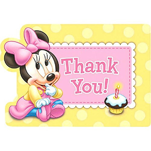 Amscan Disney Baby Minnie Mouse 1St Birthday Postcard Thank You Cards Pink