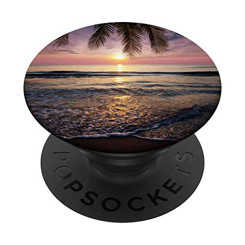 Beach Blue Ocean Sea Sand Tropical Palm Tree Sunset Gift PopSockets PopGrip- Swappable Grip for Phones  and  Tablets