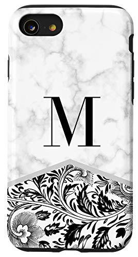 iPhone SE -2020- - 7 - 8 Initial Letter M Monogram Black White Classy Floral Phone Case