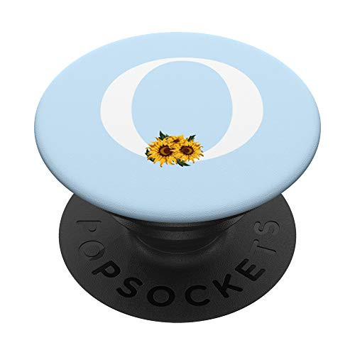 White Pastel Light Blue Monogram Letter O Initial Sunflower PopSockets PopGrip- Swappable Grip for Phones  and  Tablets