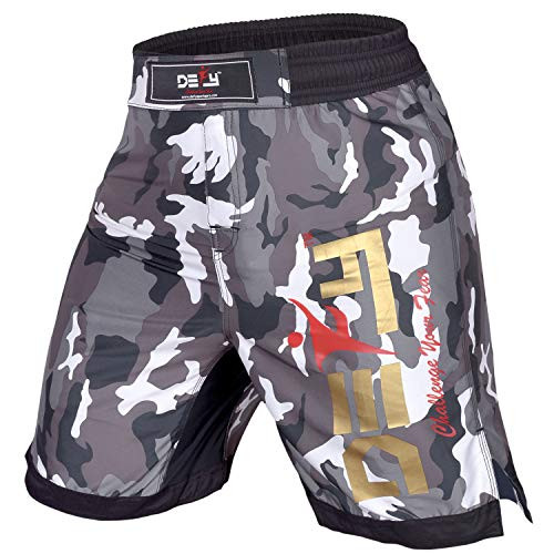 DEFY Premium MMA Fight Shorts Clothing UFC Cage Kickboxing Fighting Grappling Martial Arts Muay Thai Training Camouflage -White Camo 2XL-
