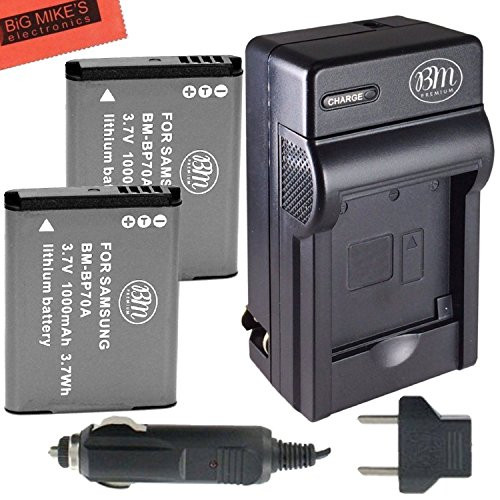 BM Premium 2-Pack of BP-70A, BP70A Batteries and Battery Charger for Samsung DV150F, ES65, ES70, ES80, MV800, PL120, PL170, PL20, PL200, PL80, SL50, SL600, SL605, SL630, ST65, ST66, ST76, ST80, ST90, ST95, ST100, ST150F, ST700, TL105, TL110, TL205, WB30F, WB35F, WB50F Digital Camera